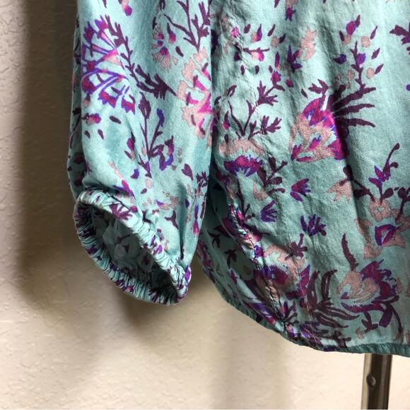 Sundance blue purple floral tassel tie silk blend top size Small - Picture 4 of 15